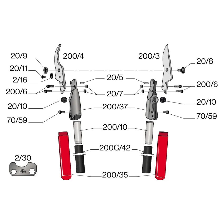 FELCO 200C-60 Лека карбонова ножица с права режеща глава за професионална резитба