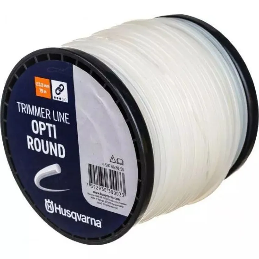 Husqvarna Opti Round 3.3 мм x 75 м - Професионална тримерна корда (Бяла)