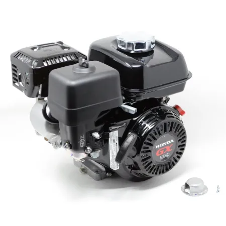 Honda Двигател GX120UT2-SX-S4-SD Хоризонтален вал 18 мм шпонка, вътрешна резба М8х1.25, газ-лост, с тих въздушен филтър, с датчик за масло, с дефлектор, с искроуловител, черен цвят