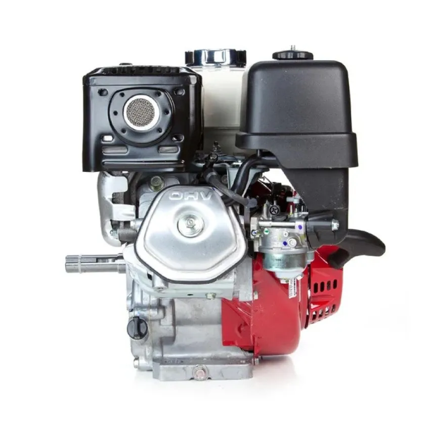 Honda Двигател GX240UT2-QX-E4-OH Хоризонтален вал 25.4 мм шпонка, вътрешна резба 7/16-20UNF, електрически старт, газ-лост, с тих въздушен филтър, с датчик за масло, без дефлектор, без искроуловител, зареждане 1А, червен цвят