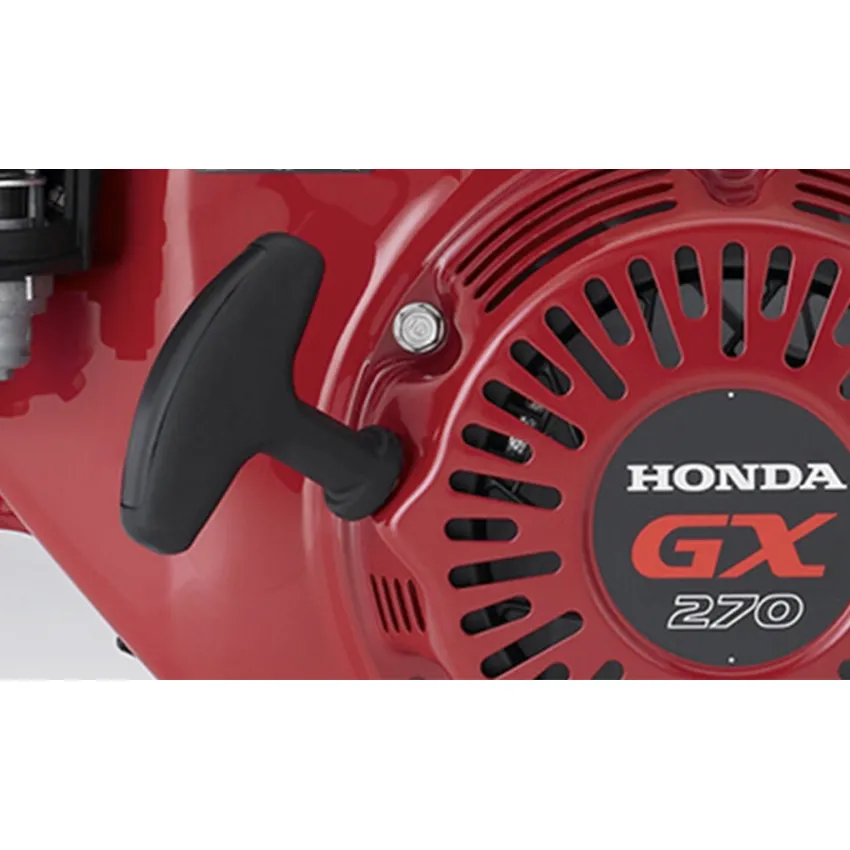 Honda Двигател GX270UT2-SX-E4-OH Хоризонтален вал 25 мм шпонка, вътрешна резба М8х1.25, газ-лост, електрически старт, с тих въздушен филтър, с датчик за масло, без дефлектор, без искроуловител, зареждане 1А, червен цвят