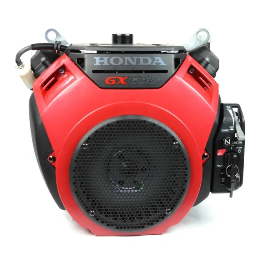 Honda Двигател GX690RH-BX-F5-OH Хоризонтален вал 36.5125 мм шпонка, вътрешна резба 5/8-18UNF, газ-жило, двоен въздушен филтър, електрически старт, с датчик за масло, смукач-лост, горивна помпа, без искроуловител, зареждане 17А, червен цвят