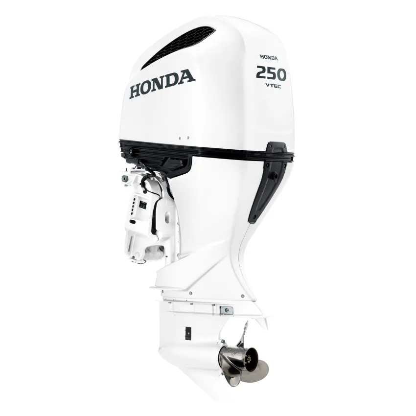 Honda Двигател BF 250D XDU БЯЛ 250 к.с, екстра дълъг ботуш, електрически стартер, електронно дистанционно управление, електрохидравлично регулиране на наклона, 60А генератор