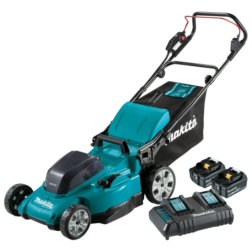 Акумулаторна косачка Makita DLM480CT2, LXT, 18+18 V, 2х5 Ah, 48 см, 800 м², с мулчиране, 2 батерии и зарядно