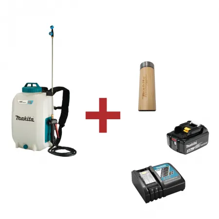 Акумулаторна пръскачка Makita DUS158Z + батерия Makita BL1830 + зарядно устройство Makita DC18RC + ПОДАРЪК термос Makita