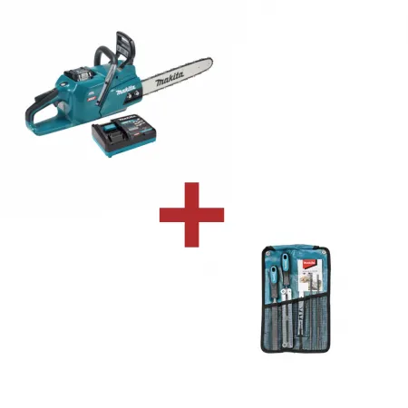 Професионална акумулаторна резачка за дърва Makita UC012GT101, XGT, 40 V, 5 Ah, 40 см, с батерия и зарядно + ПОДАРЪК Комплект за заточване на вериги Makita