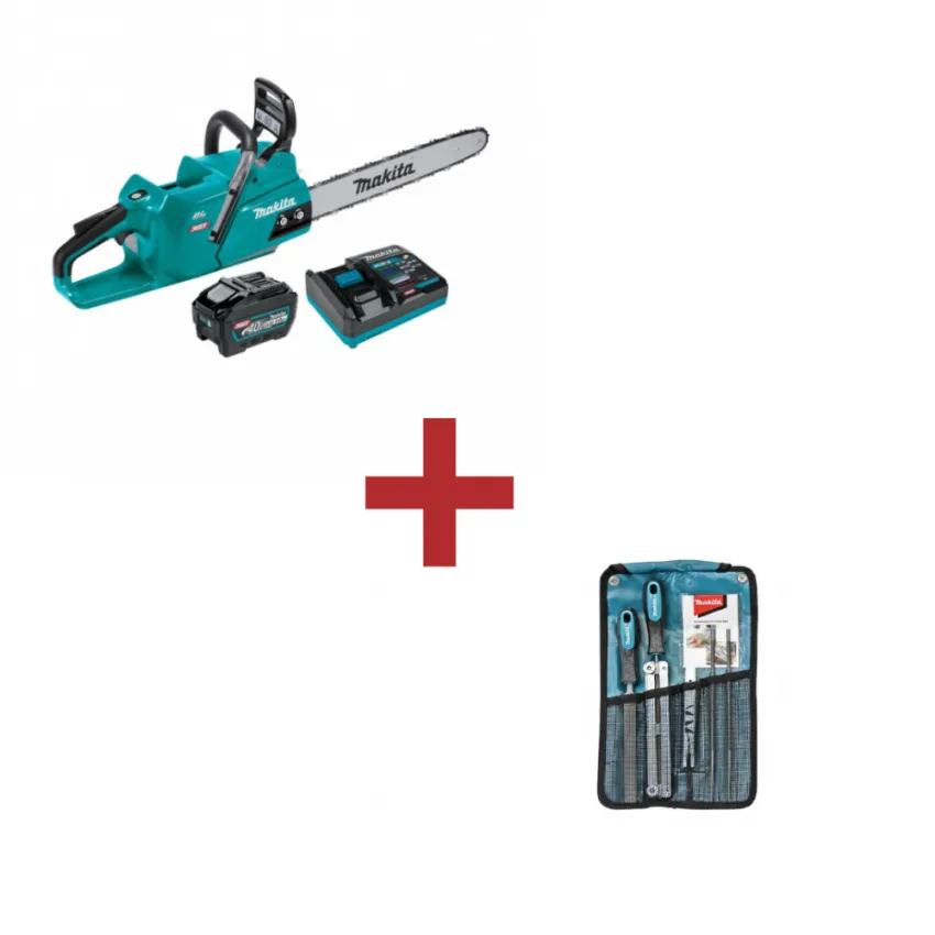 Професионална акумулаторна резачка за дърва Makita UC013GT101, XGT, 40 V, 5 Ah, 450 мм, с батерия и зарядно + ПОДАРЪК Комплект за заточване на вериги Makita